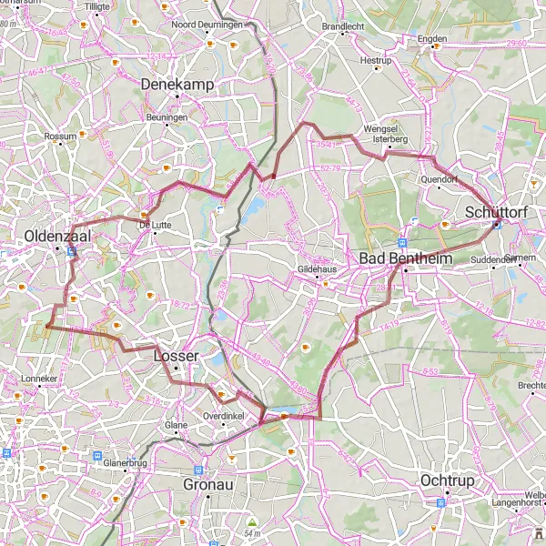 Map miniature of "Historical Castles and Scenic Beauty" cycling inspiration in Weser-Ems, Germany. Generated by Tarmacs.app cycling route planner