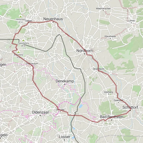 Map miniature of "Scenic Landscapes and Rural Delights" cycling inspiration in Weser-Ems, Germany. Generated by Tarmacs.app cycling route planner