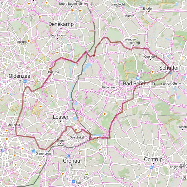 Map miniature of "Off the Beaten Path: Gravel Adventure near Schüttorf" cycling inspiration in Weser-Ems, Germany. Generated by Tarmacs.app cycling route planner