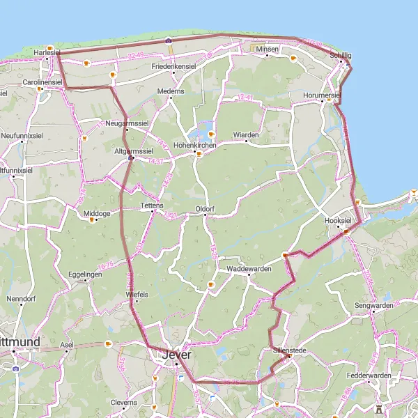 Map miniature of "Discover the Coast and Countryside" cycling inspiration in Weser-Ems, Germany. Generated by Tarmacs.app cycling route planner