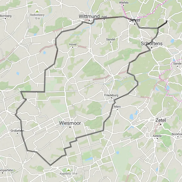 Map miniature of "Ultimate Road Cycling Challenge" cycling inspiration in Weser-Ems, Germany. Generated by Tarmacs.app cycling route planner