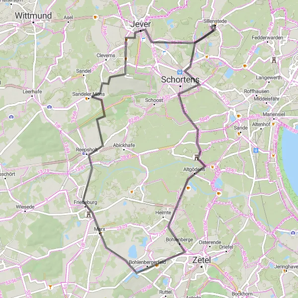 Karten-Miniaturansicht der Radinspiration "Schortens - Jever Erlebnistour" in Weser-Ems, Germany. Erstellt vom Tarmacs.app-Routenplaner für Radtouren