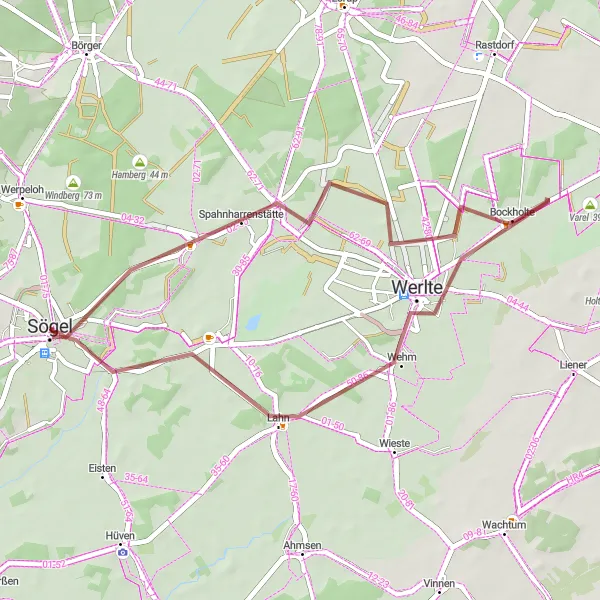 Karten-Miniaturansicht der Radinspiration "Gravel-Tour nach Werlte" in Weser-Ems, Germany. Erstellt vom Tarmacs.app-Routenplaner für Radtouren