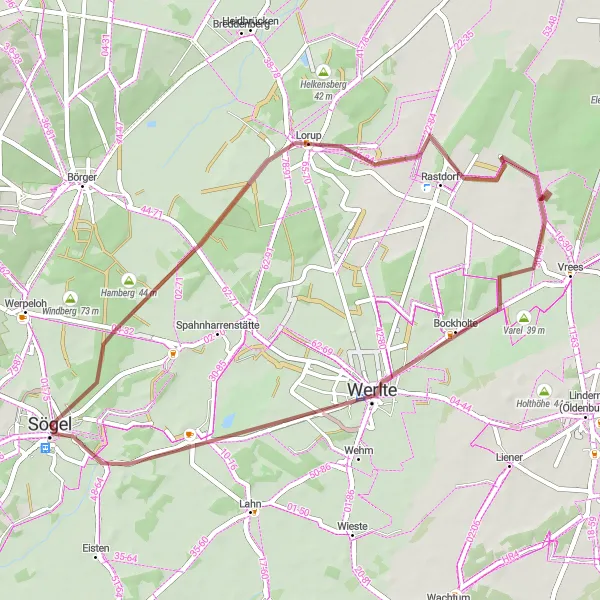 Karten-Miniaturansicht der Radinspiration "Gravel-Route zur Aussichtsplattform Wehmer Dose" in Weser-Ems, Germany. Erstellt vom Tarmacs.app-Routenplaner für Radtouren