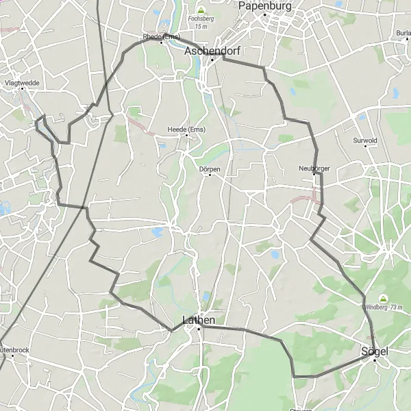 Map miniature of "Epic Road Ride to Bourtange" cycling inspiration in Weser-Ems, Germany. Generated by Tarmacs.app cycling route planner