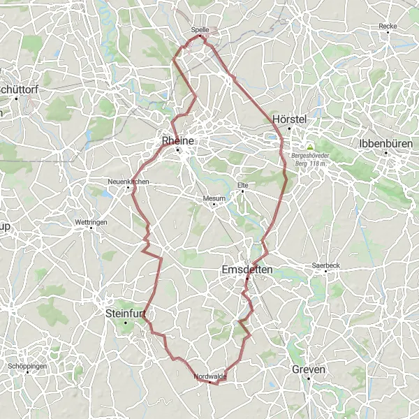 Karten-Miniaturansicht der Radinspiration "Radrundtour von Spelle nach Neuenkirchen" in Weser-Ems, Germany. Erstellt vom Tarmacs.app-Routenplaner für Radtouren