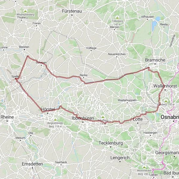 Map miniature of "Gravel Cycling Adventure" cycling inspiration in Weser-Ems, Germany. Generated by Tarmacs.app cycling route planner