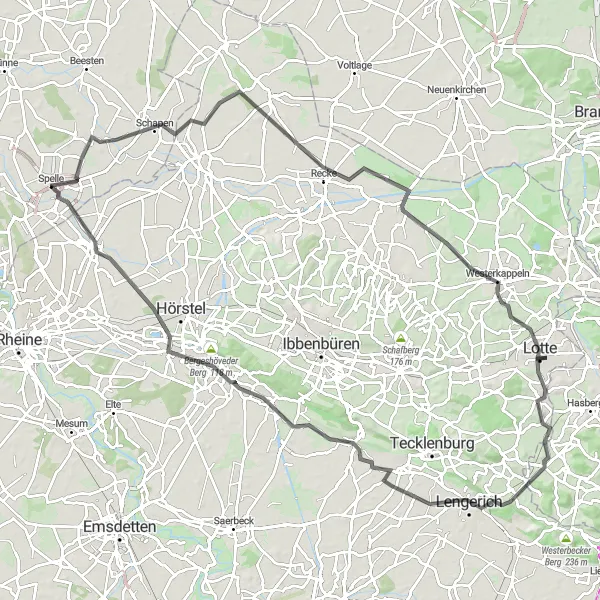 Karten-Miniaturansicht der Radinspiration "Schapen nach Spelle" in Weser-Ems, Germany. Erstellt vom Tarmacs.app-Routenplaner für Radtouren