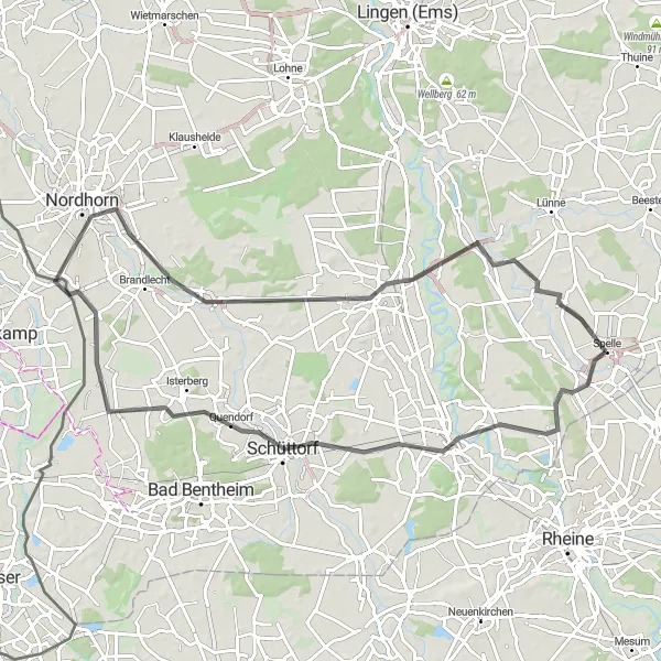 Karten-Miniaturansicht der Radinspiration "Salzbergen nach Spelle" in Weser-Ems, Germany. Erstellt vom Tarmacs.app-Routenplaner für Radtouren