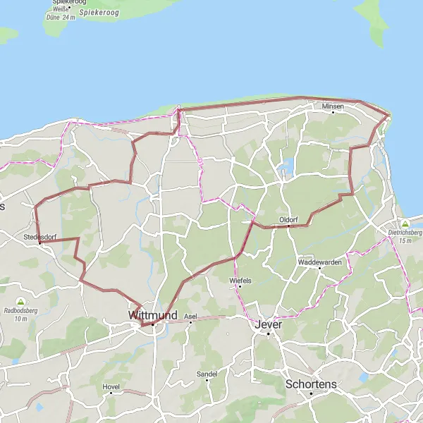 Karten-Miniaturansicht der Radinspiration "Erkundungstour entlang der Küste" in Weser-Ems, Germany. Erstellt vom Tarmacs.app-Routenplaner für Radtouren