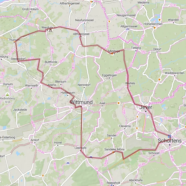 Map miniature of "Off the Beaten Path" cycling inspiration in Weser-Ems, Germany. Generated by Tarmacs.app cycling route planner