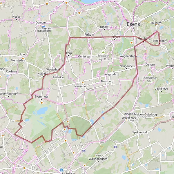 Map miniature of "Stedesdorf to Holtgast Gravel Loop" cycling inspiration in Weser-Ems, Germany. Generated by Tarmacs.app cycling route planner