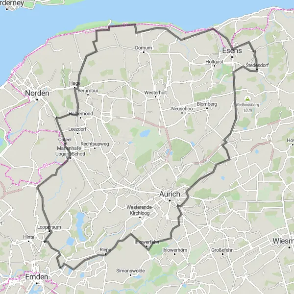 Karten-Miniaturansicht der Radinspiration "Radeln rund um Stedesdorf" in Weser-Ems, Germany. Erstellt vom Tarmacs.app-Routenplaner für Radtouren