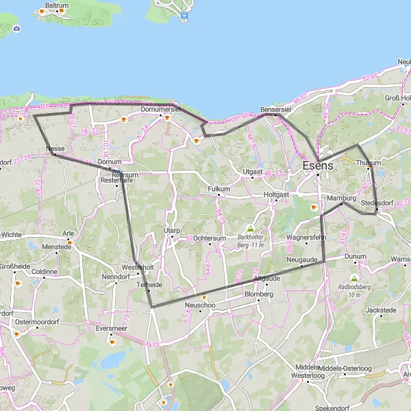 Map miniature of "The Weser-Ems Loop" cycling inspiration in Weser-Ems, Germany. Generated by Tarmacs.app cycling route planner