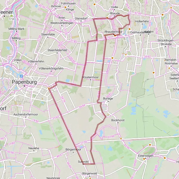 Karten-Miniaturansicht der Radinspiration "Rundweg durch Surwold und Umgebung (Gravel)" in Weser-Ems, Germany. Erstellt vom Tarmacs.app-Routenplaner für Radtouren