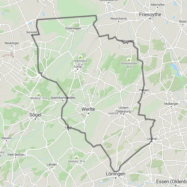 Karten-Miniaturansicht der Radinspiration "Naturschutzgebiete und Kulturlandschaften (Straße)" in Weser-Ems, Germany. Erstellt vom Tarmacs.app-Routenplaner für Radtouren
