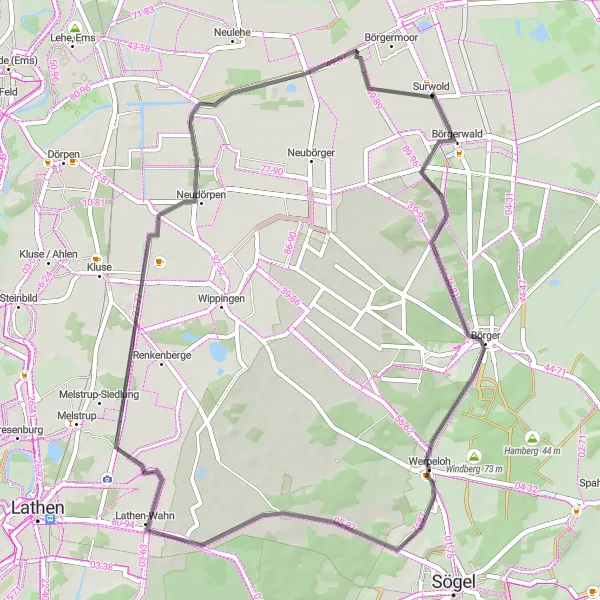 Map miniature of "Sonderberg Challenge" cycling inspiration in Weser-Ems, Germany. Generated by Tarmacs.app cycling route planner