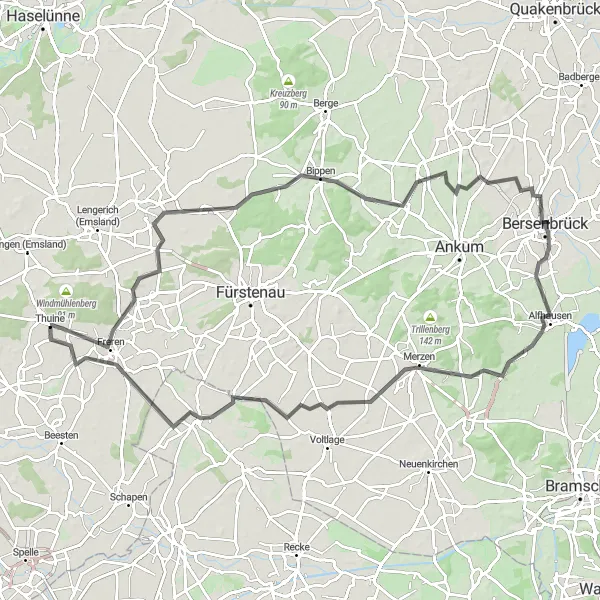 Map miniature of "Thuine to Schale Cycling Route" cycling inspiration in Weser-Ems, Germany. Generated by Tarmacs.app cycling route planner