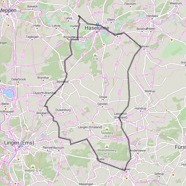 Karten-Miniaturansicht der Radinspiration "Haselünne-Lengerich Radrundweg" in Weser-Ems, Germany. Erstellt vom Tarmacs.app-Routenplaner für Radtouren