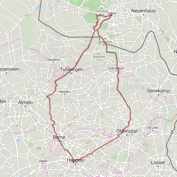 Map miniature of "Uelsen to Hooidijk Gravel Cycling Route" cycling inspiration in Weser-Ems, Germany. Generated by Tarmacs.app cycling route planner