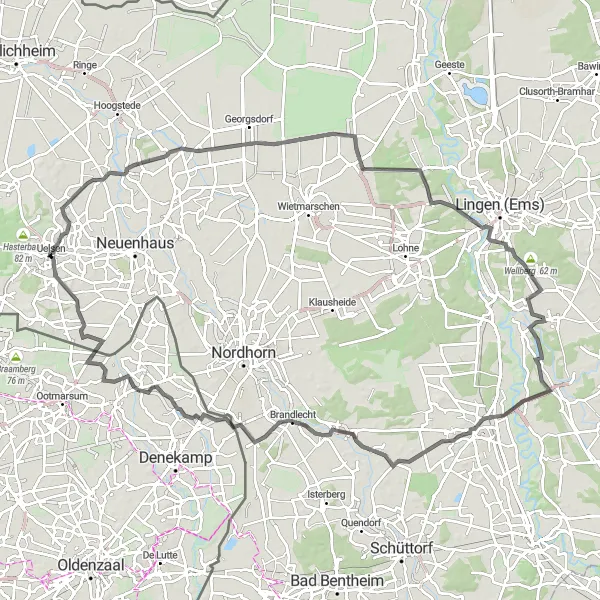 Map miniature of "Panoramic Road Adventure" cycling inspiration in Weser-Ems, Germany. Generated by Tarmacs.app cycling route planner