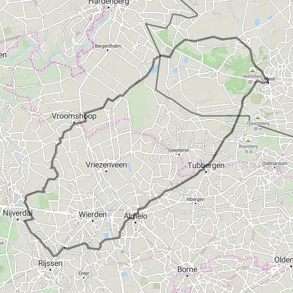 Map miniature of "Uelsen to Steenebarg Road Cycling Route" cycling inspiration in Weser-Ems, Germany. Generated by Tarmacs.app cycling route planner