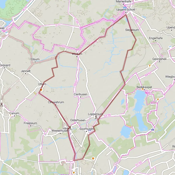 Map miniature of "Suurhusen and Hinte Circular Gravel Route" cycling inspiration in Weser-Ems, Germany. Generated by Tarmacs.app cycling route planner