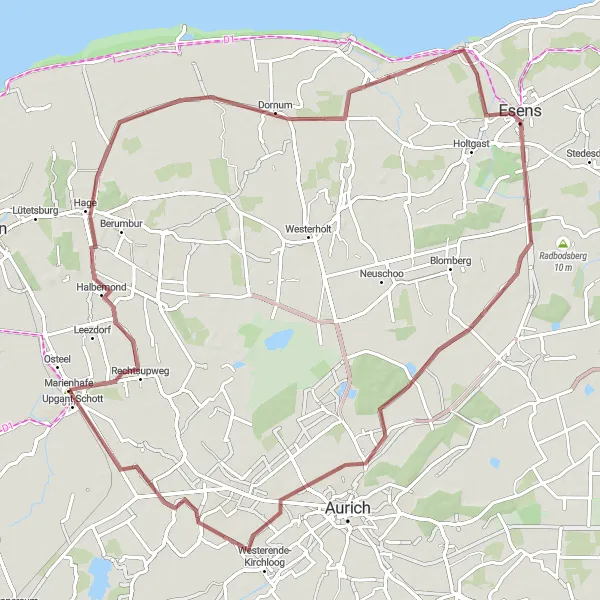 Map miniature of "Scenic Gravel Trails" cycling inspiration in Weser-Ems, Germany. Generated by Tarmacs.app cycling route planner