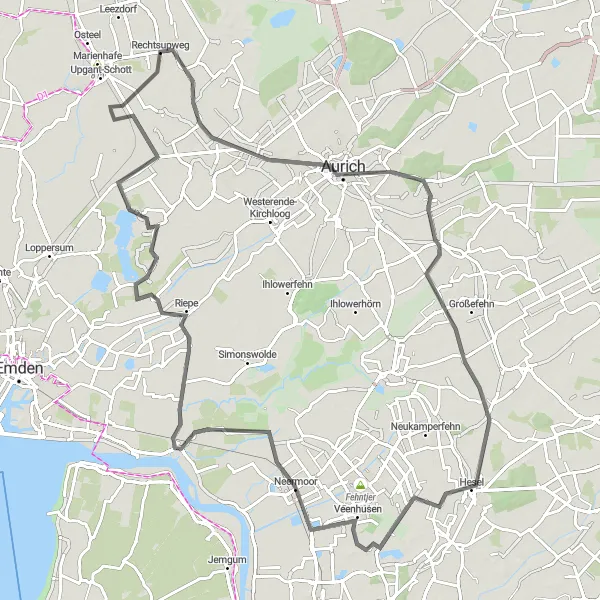 Map miniature of "Historic Villages and Coastal Views Road Trip" cycling inspiration in Weser-Ems, Germany. Generated by Tarmacs.app cycling route planner