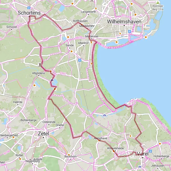 Karten-Miniaturansicht der Radinspiration "Gravelroute entlang der Nordseeküste" in Weser-Ems, Germany. Erstellt vom Tarmacs.app-Routenplaner für Radtouren