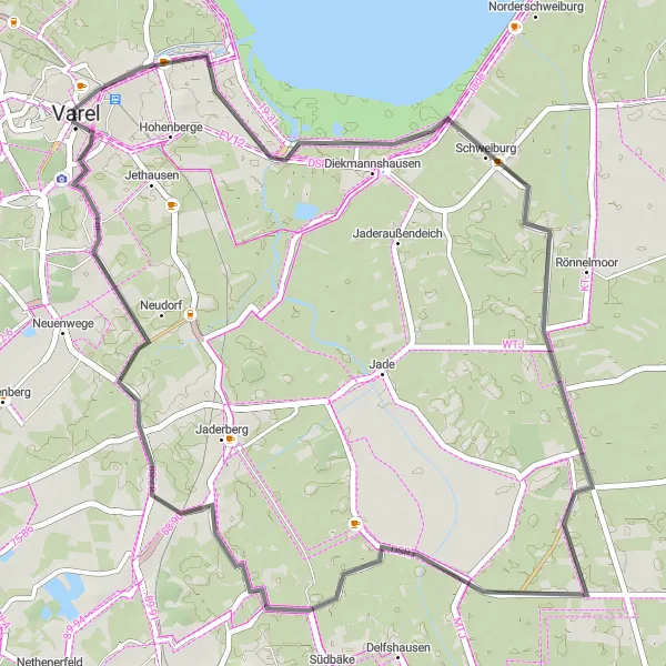 Karten-Miniaturansicht der Radinspiration "Entspannte Fahrradtour rund um Varel" in Weser-Ems, Germany. Erstellt vom Tarmacs.app-Routenplaner für Radtouren