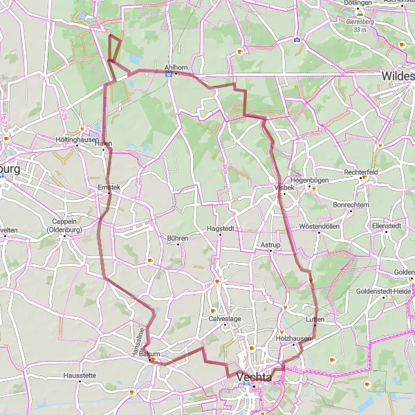 Map miniature of "Bakum Loop" cycling inspiration in Weser-Ems, Germany. Generated by Tarmacs.app cycling route planner