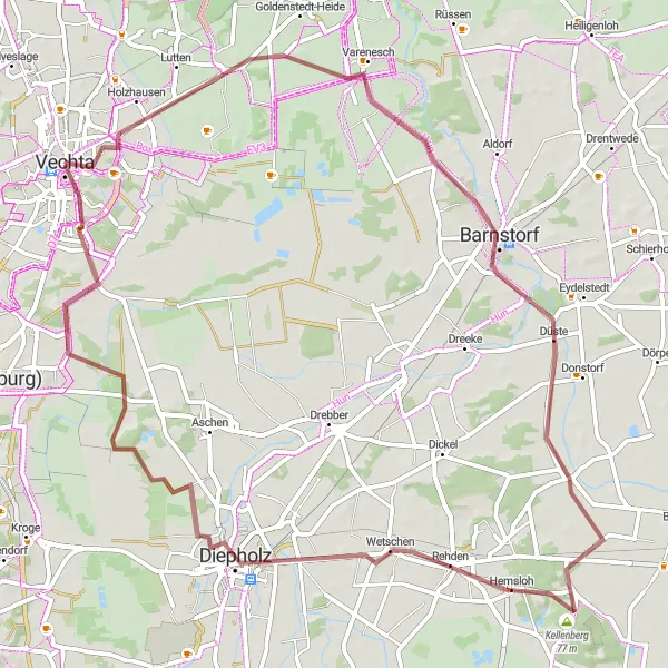 Map miniature of "Holzhausen and Diepholz Adventure" cycling inspiration in Weser-Ems, Germany. Generated by Tarmacs.app cycling route planner