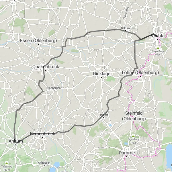 Map miniature of "The Quakenbrück Experience" cycling inspiration in Weser-Ems, Germany. Generated by Tarmacs.app cycling route planner