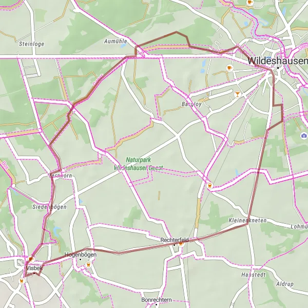 Karten-Miniaturansicht der Radinspiration "Kurze Graveltour durch idyllische Landschaften" in Weser-Ems, Germany. Erstellt vom Tarmacs.app-Routenplaner für Radtouren