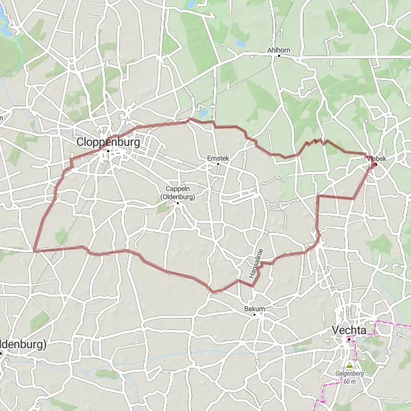 Map miniature of "Gravel Adventure from Visbek to Cloppenburg" cycling inspiration in Weser-Ems, Germany. Generated by Tarmacs.app cycling route planner