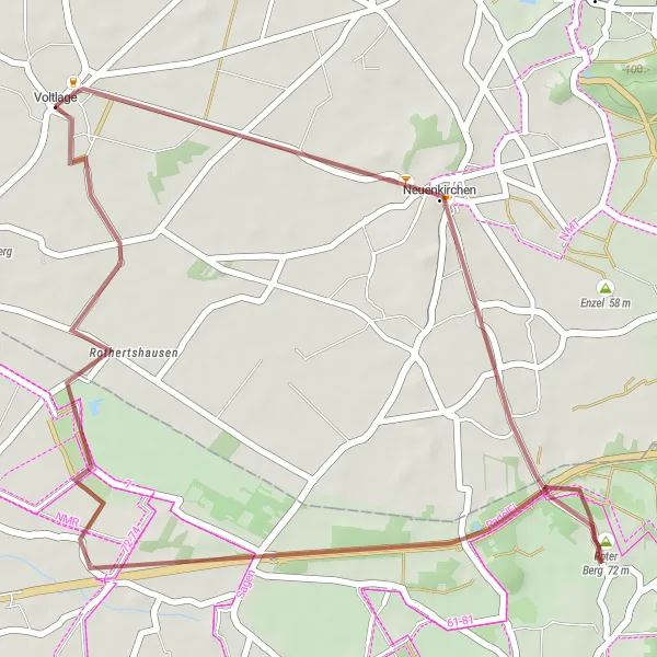 Karten-Miniaturansicht der Radinspiration "Gravel Tour um Neuenkirchen" in Weser-Ems, Germany. Erstellt vom Tarmacs.app-Routenplaner für Radtouren