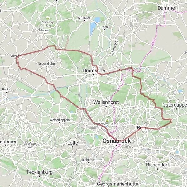 Karten-Miniaturansicht der Radinspiration "Gravel Tour durch Bramsche und Belm" in Weser-Ems, Germany. Erstellt vom Tarmacs.app-Routenplaner für Radtouren