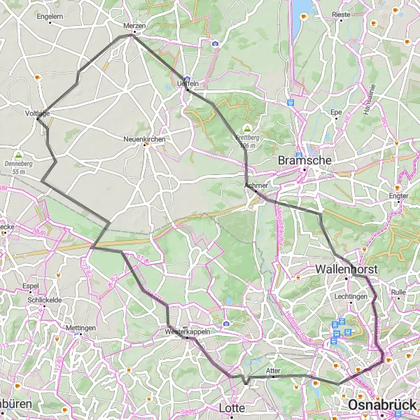 Karten-Miniaturansicht der Radinspiration "Road-Tour um Voltlage" in Weser-Ems, Germany. Erstellt vom Tarmacs.app-Routenplaner für Radtouren
