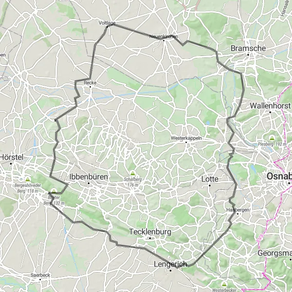 Karten-Miniaturansicht der Radinspiration "Weite Straßentour ab Voltlage" in Weser-Ems, Germany. Erstellt vom Tarmacs.app-Routenplaner für Radtouren
