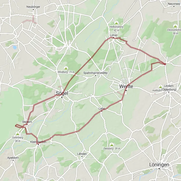 Map miniature of "The Vrees Gravel Adventure" cycling inspiration in Weser-Ems, Germany. Generated by Tarmacs.app cycling route planner