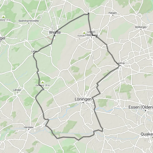 Map miniature of "Countryside Escape: Lastrup and Beyond" cycling inspiration in Weser-Ems, Germany. Generated by Tarmacs.app cycling route planner