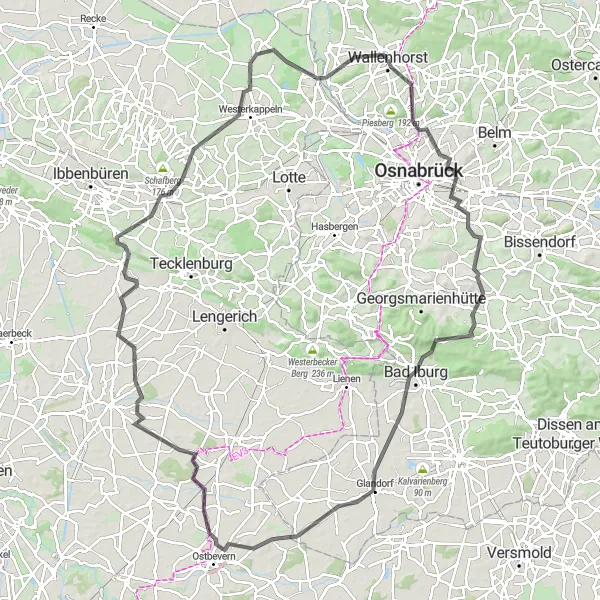 Map miniature of "Voxtrup to Kahlen-Hügel Road Route" cycling inspiration in Weser-Ems, Germany. Generated by Tarmacs.app cycling route planner