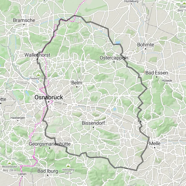 Karten-Miniaturansicht der Radinspiration "Osnabrück und Wallenhorst Rundfahrt" in Weser-Ems, Germany. Erstellt vom Tarmacs.app-Routenplaner für Radtouren