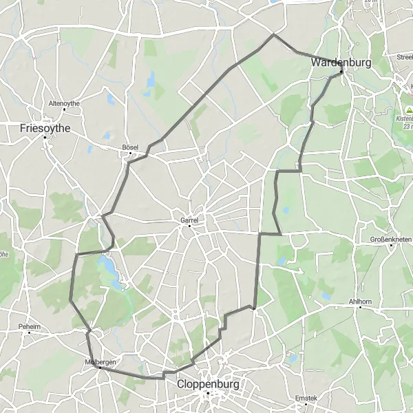 Map miniature of "Exploring the Weser-Ems Region" cycling inspiration in Weser-Ems, Germany. Generated by Tarmacs.app cycling route planner