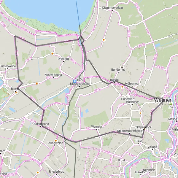 Map miniature of "Weener-Bunde Loop on Road" cycling inspiration in Weser-Ems, Germany. Generated by Tarmacs.app cycling route planner