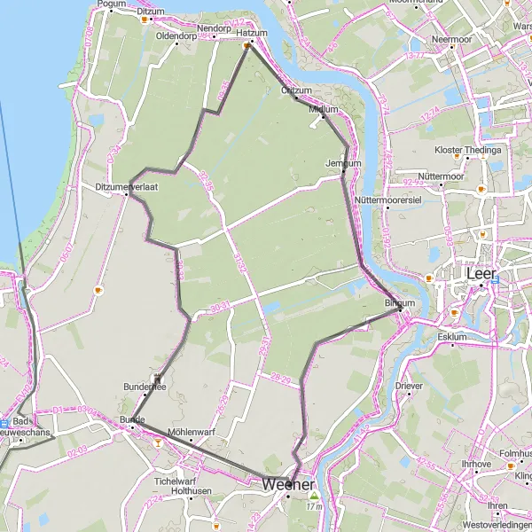 Map miniature of "Bunde Loop" cycling inspiration in Weser-Ems, Germany. Generated by Tarmacs.app cycling route planner