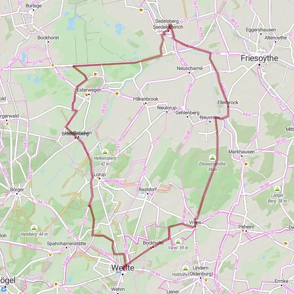 Map miniature of "Challenge the Feldherrenhügel" cycling inspiration in Weser-Ems, Germany. Generated by Tarmacs.app cycling route planner