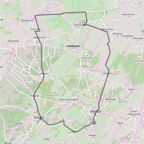 Karten-Miniaturansicht der Radinspiration "Werlte und Umgebung - Entdecke die Region auf dem Rennrad" in Weser-Ems, Germany. Erstellt vom Tarmacs.app-Routenplaner für Radtouren