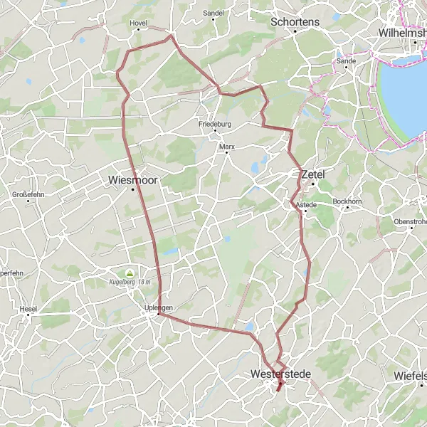 Map miniature of "Uplengen and Reepsholt Gravel Route" cycling inspiration in Weser-Ems, Germany. Generated by Tarmacs.app cycling route planner